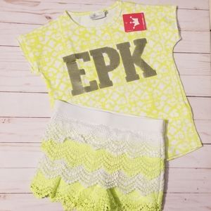 EPK 2 PC lime green & white short set